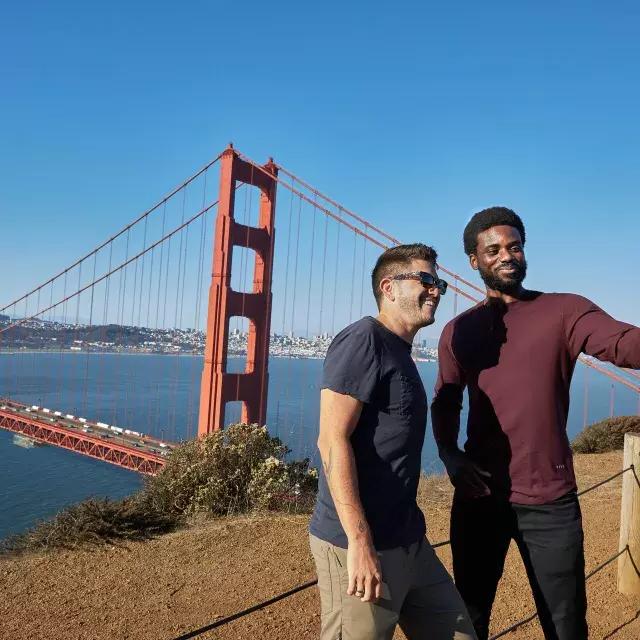 Taking selfies at the Golden Gate Bridge